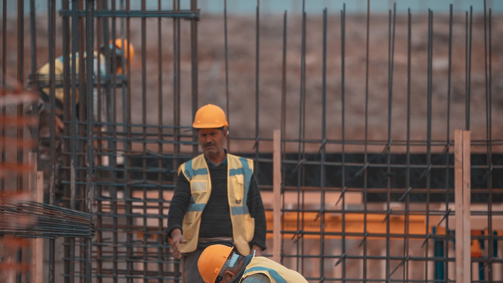 Construction workers on a building site