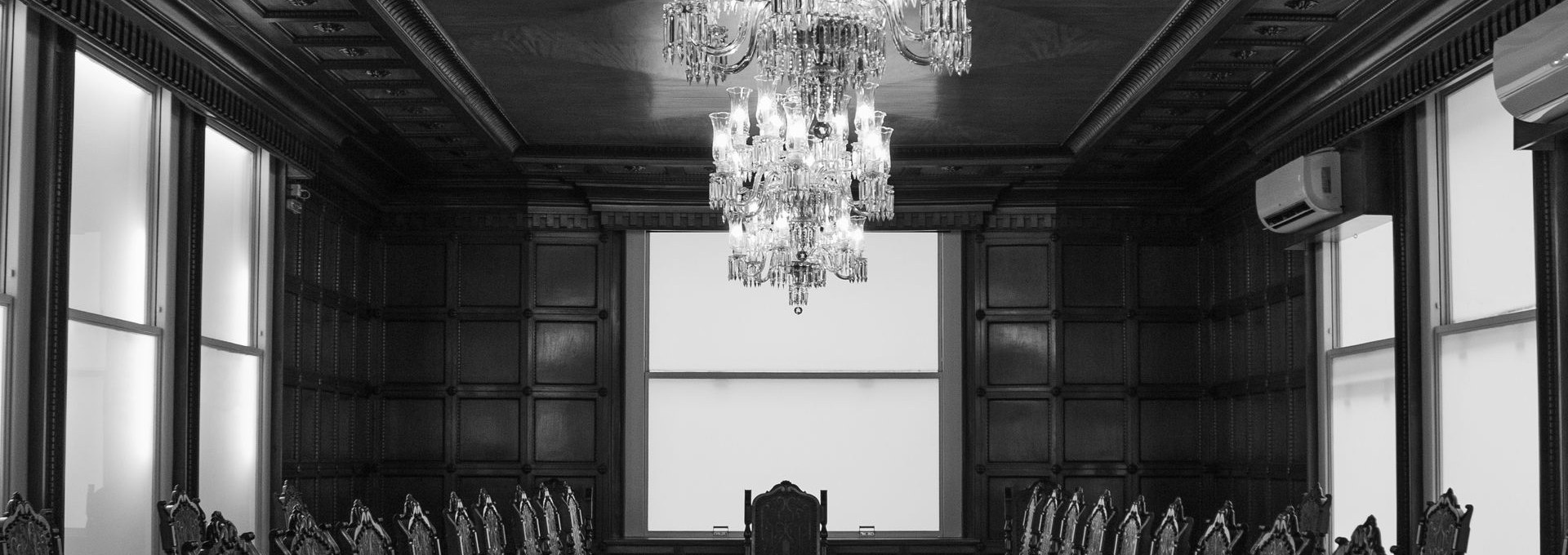 Boardroom with crystal chandeliers
